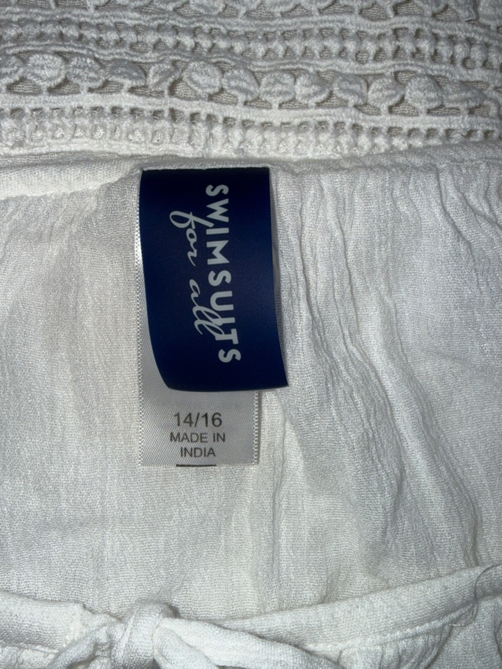 Swimsuits for All White Boho Tie-Neck Tunic Swim Cover, 14/16 - Picture 3 of 7